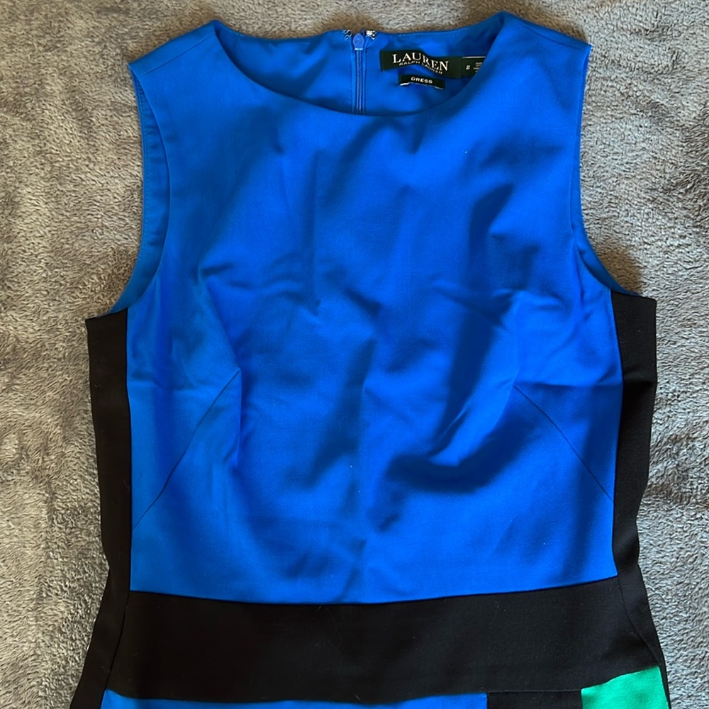 Women’s Ralph Lauren Dress. Size 2. Blue, black and a side emerald green.